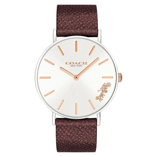 Coach Perry Burgundy Leather Strap Silver Dial Quartz Watch for Ladies - 14503154