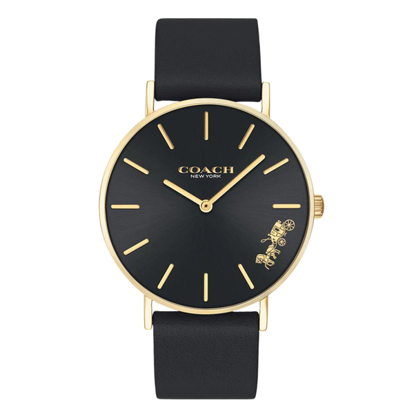 Coach Perry Black Leather Strap Black Dial Quartz Watch for Ladies - 14503333