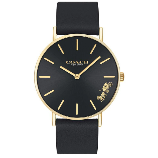 Coach Perry Black Leather Strap Black Dial Quartz Watch for Ladies - 14503333