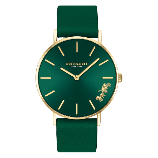 Coach Perry Green Leather Strap Green Dial Quartz Watch for Ladies - 14503383