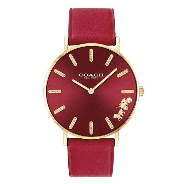Coach Perry Red Leather Strap Red Dial Quartz Watch for Ladies - 14503852