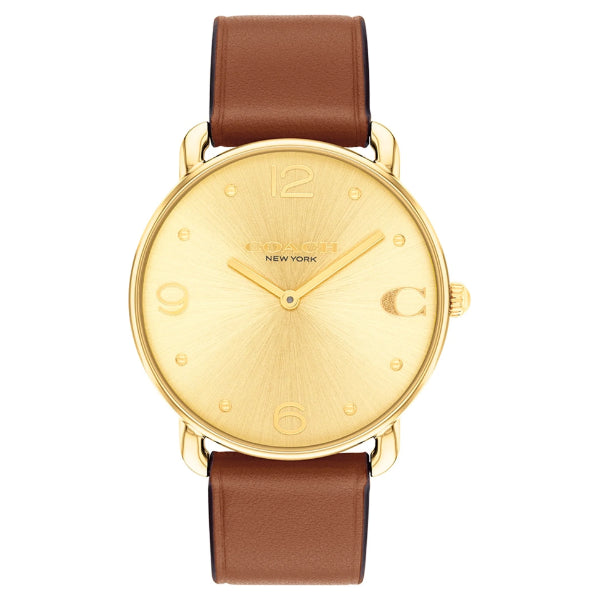 Coach Elliot Brown Leather Strap Gold Dial Quartz Watch for Ladies - 14504201