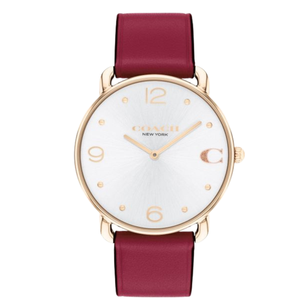 Coach Elliot Red Leather Strap Silver Dial Quartz Watch for Ladies - 14504204