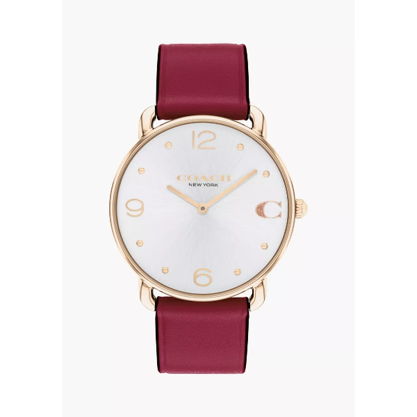 Coach Elliot Red Leather Strap Silver Dial Quartz Watch for Ladies - 14504204