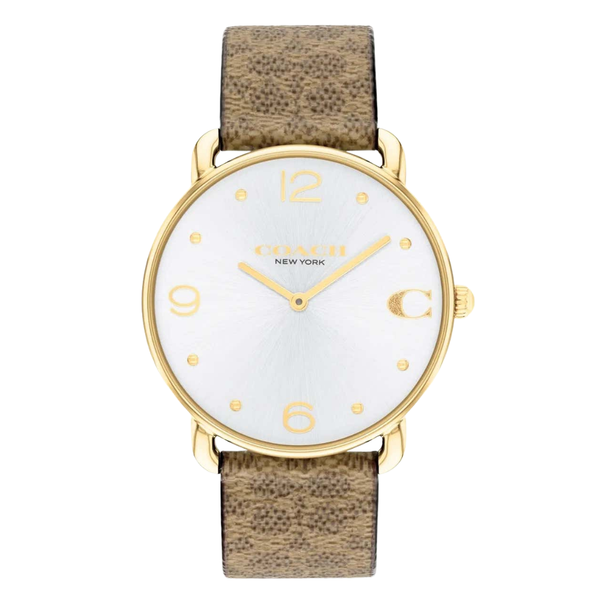 Coach Elliot Brown Leather Strap Silver Dial Quartz Watch for Ladies - 14504205