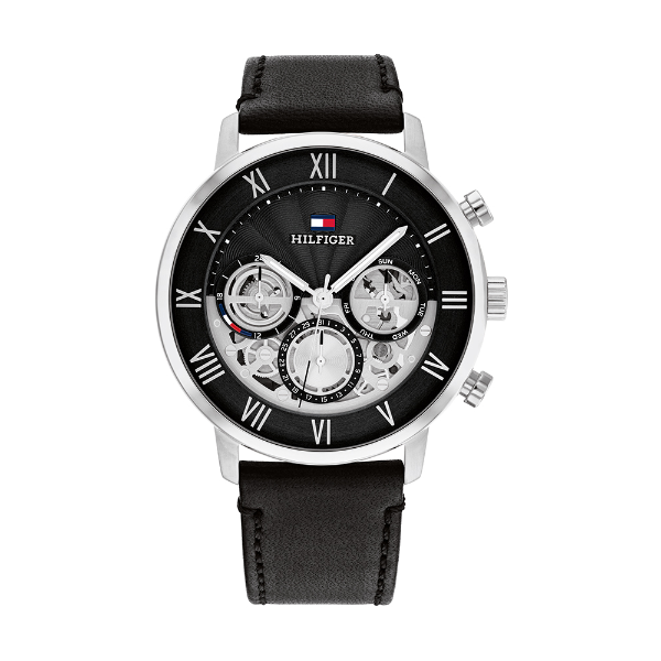 Tommy Hilfiger Legend Black Leather Strap Black Dial Chronograph Quartz Watch for Gents - 1710565