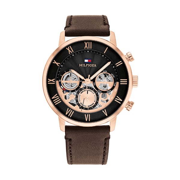 Tommy Hilfiger Legend Brown Leather Strap Black Dial Chronograph Quartz Watch for Gents - 1710566