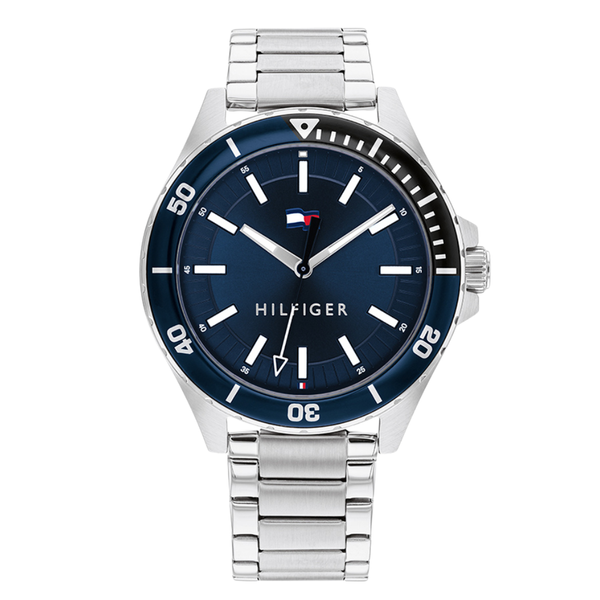 Tommy Hilfiger Logan Silver Stainless Steel Blue Dial Quartz Watch for Gents - 1792012