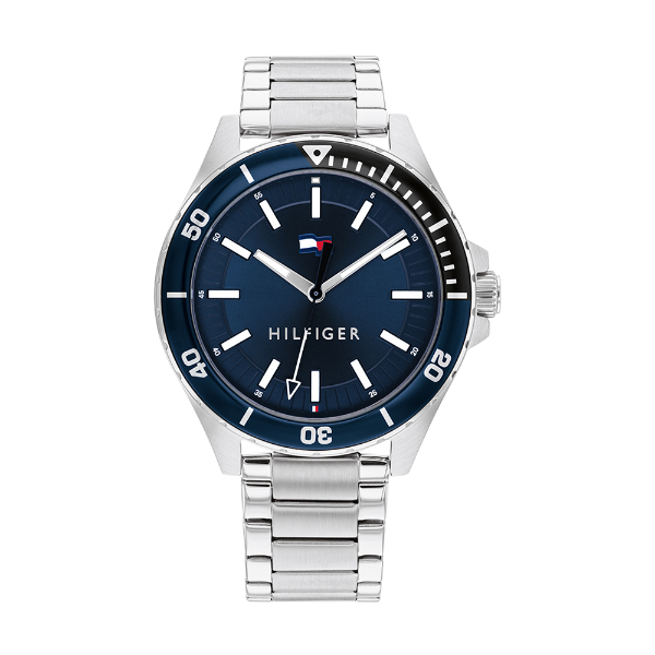 Tommy Hilfiger Logan Silver Stainless Steel Blue Dial Quartz Watch for Gents - 1792012