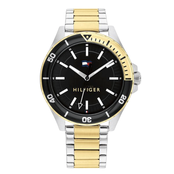 Tommy Hilfiger Logan Two-tone Stainless Steel Black Dial Quartz Watch for Gents - 1792013