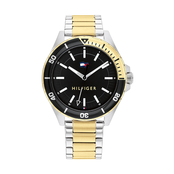 Tommy Hilfiger Logan Two-tone Stainless Steel Black Dial Quartz Watch for Gents - 1792013