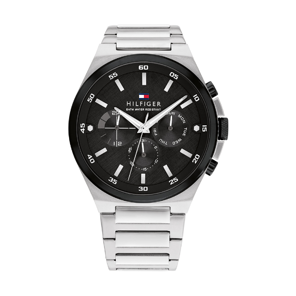 Tommy Hilfiger Dexter Silver Stainless Steel Black Dial Chronograph Quartz Watch for Gents - 1792087