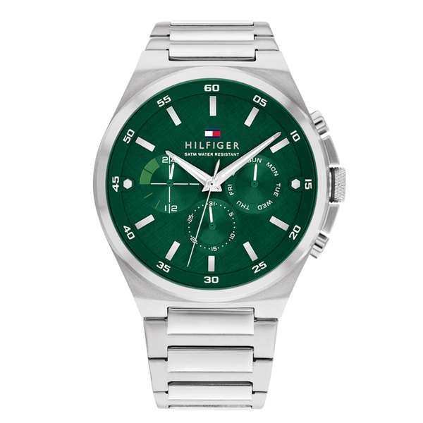 Tommy Hilfiger Dexter Silver Stainless Steel Green Dial Chronograph Quartz Watch for Gents - 1792088