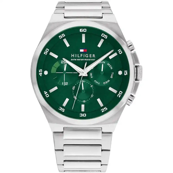 Tommy Hilfiger Dexter Silver Stainless Steel Green Dial Chronograph Quartz Watch for Gents - 1792088