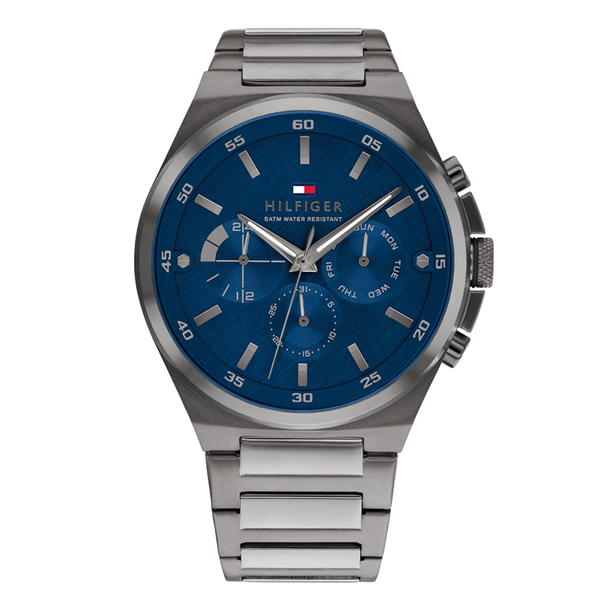 Tommy Hilfiger Dexter Grey Stainless Steel Blue Dial Chronograph Quartz Watch for Gents - 1792089