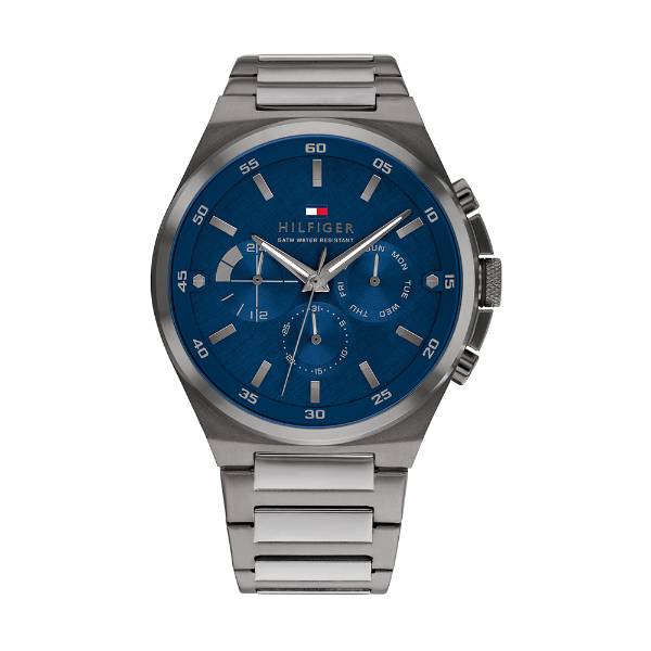 Tommy Hilfiger Dexter Grey Stainless Steel Blue Dial Chronograph Quartz Watch for Gents - 1792089