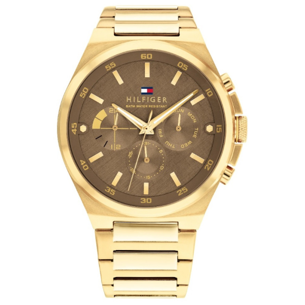 Tommy Hilfiger Dexter Gold Stainless Steel Brown Dial Chronograph Quartz Watch for Gents - 1792090