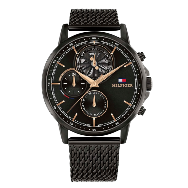 Tommy Hilfiger Stewart Black Mesh Bracelet Black Dial Chronograph Quartz Watch for Gents - 1710610