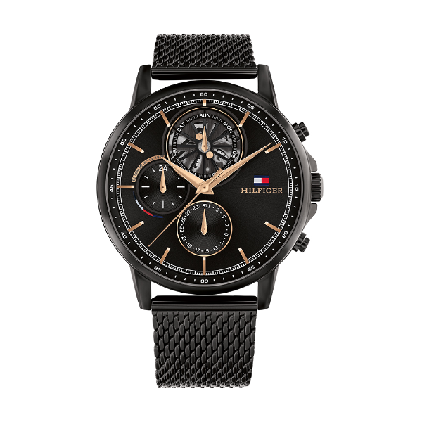 Tommy Hilfiger Stewart Black Mesh Bracelet Black Dial Chronograph Quartz Watch for Gents - 1710610