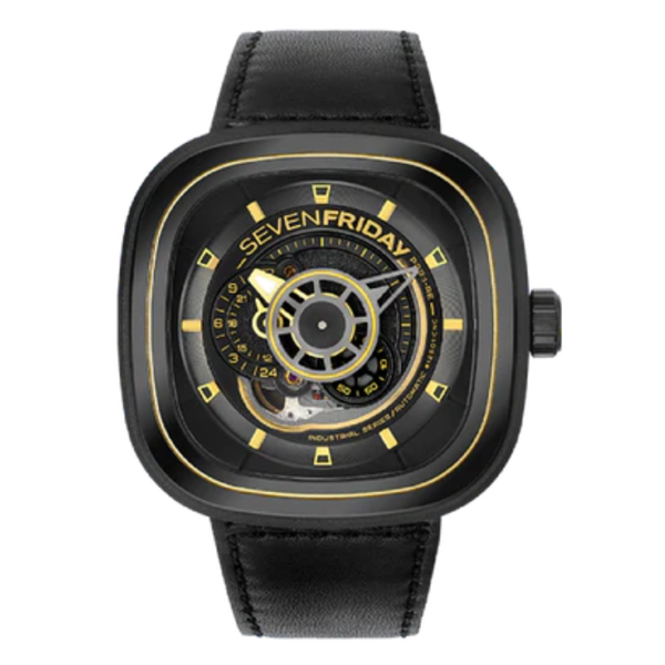 7Friday Black Leather Strap Black Dial Automatic Watch for Gents - P2B/02-C196