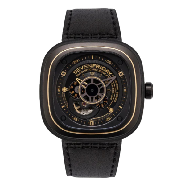 7Friday Black Leather Strap Black Dial Automatic Watch for Gents - P2/02-U140