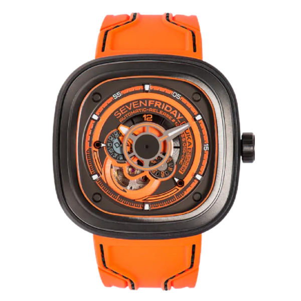 7Friday Orange Silicone Strap Orange Dial Automatic Watch for Gents - P3/07-X182