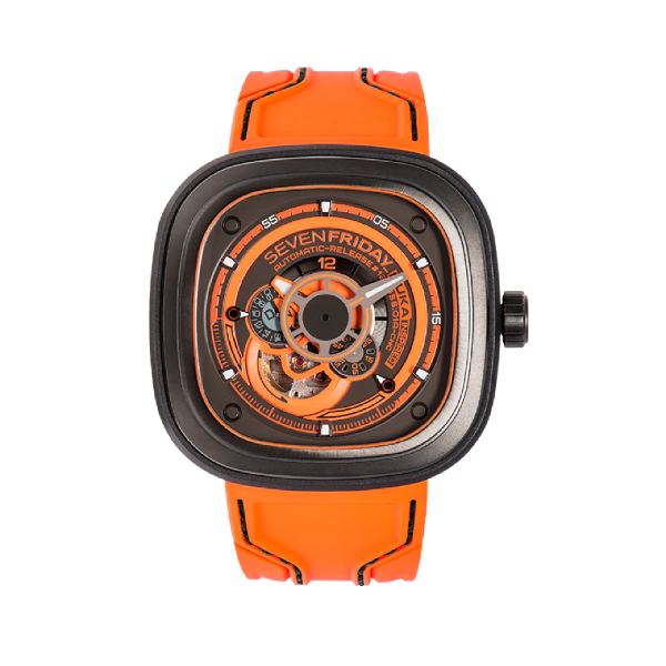 7Friday Orange Silicone Strap Orange Dial Automatic Watch for Gents - P3/07-X182