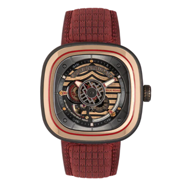7Friday Red Leather Strap Rose Gold Dial Automatic Watch for Gents - P2B/07-S318