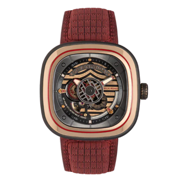 7Friday Red Leather Strap Rose Gold Dial Automatic Watch for Gents - P2B/07-S372