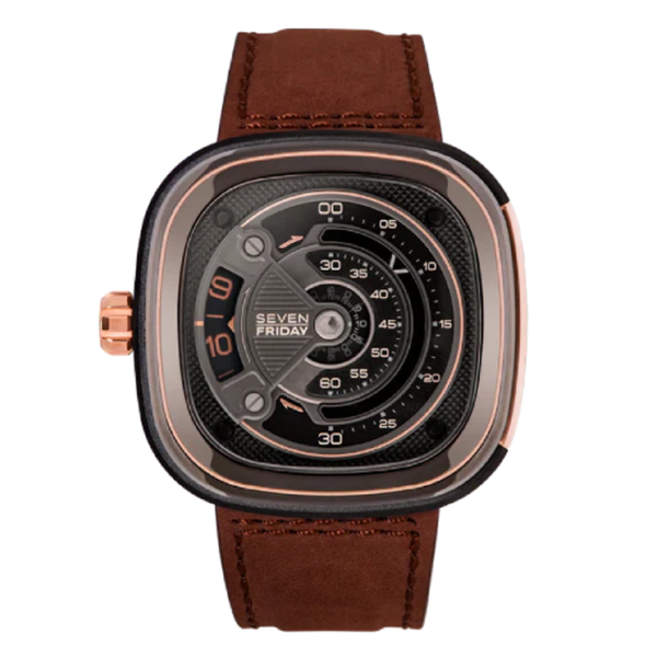 7Friday Brown Leather Strap Black Dial Automatic Watch for Gents - M2B/01-C368