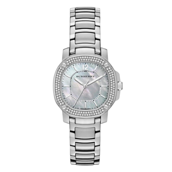 Burberry Britain Silver Stainless Steel Mother Of Pearl Dial Quartz Watch for Ladies - BBY 1801