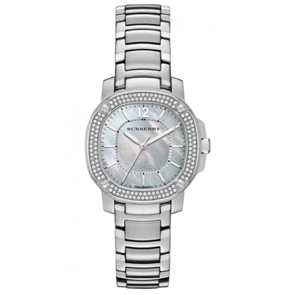 Burberry Britain Silver Stainless Steel Mother Of Pearl Dial Quartz Watch for Ladies - BBY 1801