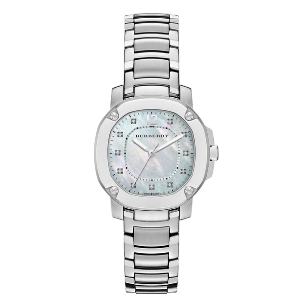 Burberry Britain Silver Stainless Steel Mother Of Pearl Dial Quartz Watch for Ladies - BBY 1804