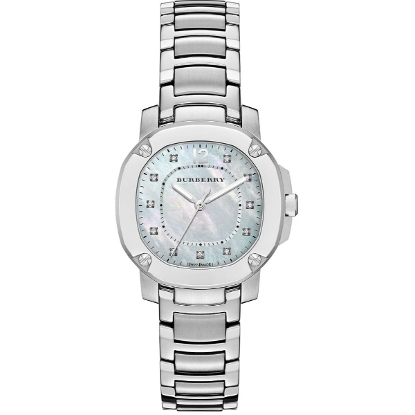 Burberry Britain Silver Stainless Steel Mother Of Pearl Dial Quartz Watch for Ladies - BBY 1804