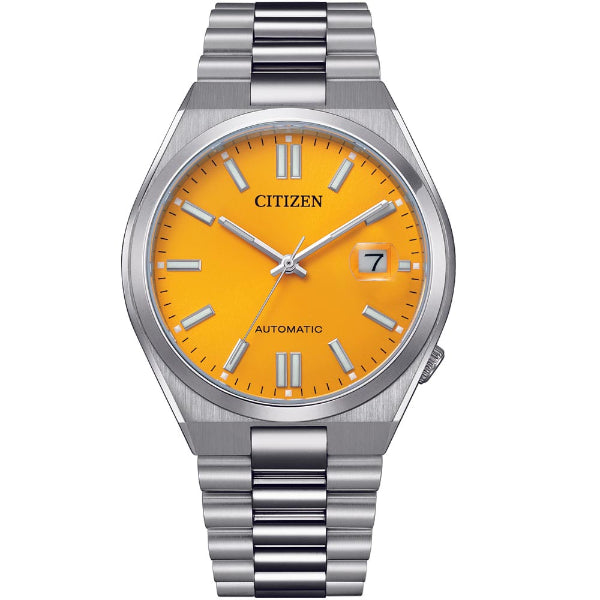 Citizen Tsuyosa Silver Stainless Steel Yellow Orange Dial Automatic Watch for Gents - NJ015081Z