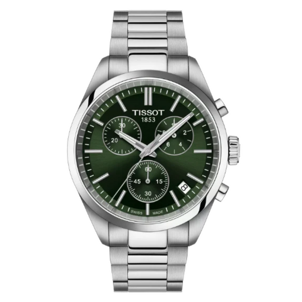 Tissot PR 100 Silver Stainless Steel Green Dial Chronograph Quartz Watch for Gents - T150.417.11.091.00