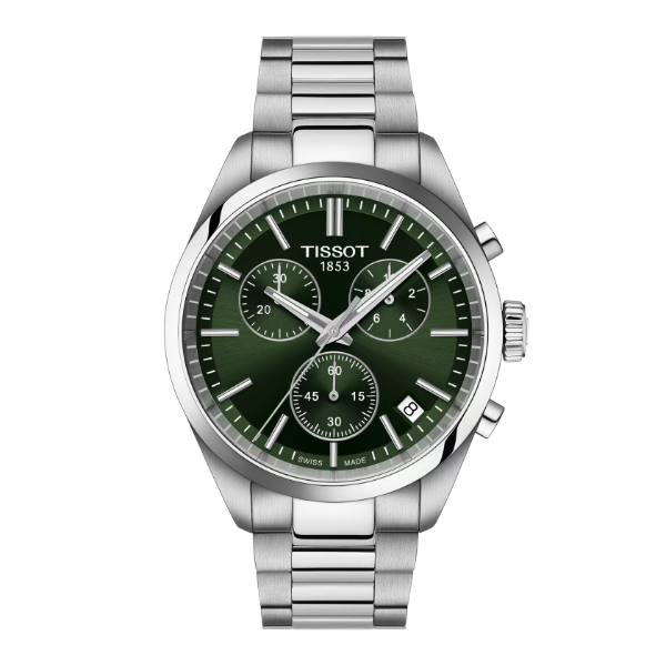 Tissot PR 100 Silver Stainless Steel Green Dial Chronograph Quartz Watch for Gents - T150.417.11.091.00