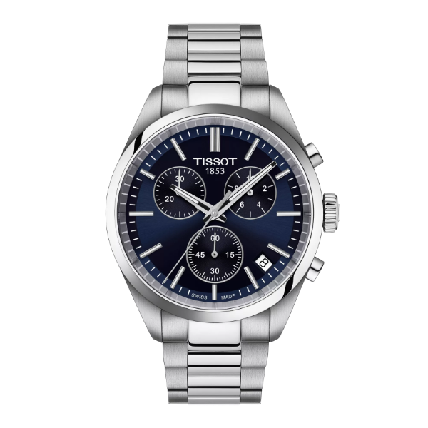 Tissot PR 100 Silver Stainless Steel Blue Dial Chronograph Quartz Watch for Gents - T150.417.11.041.00