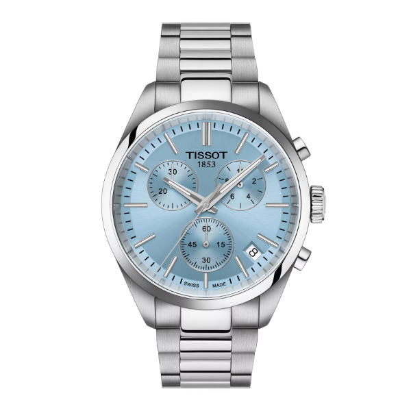 Tissot PR 100 Silver Stainless Steel Ice Blue Dial Chronograph Quartz Watch for Gents - T150.417.11.351.00