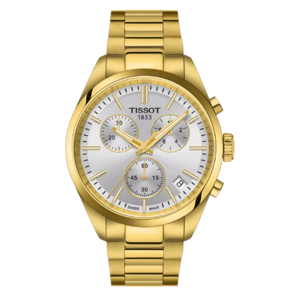 Tissot PR 100 Gold Stainless Steel Silver Dial Chronograph Quartz Watch for Gents - T150.417.33.031.00
