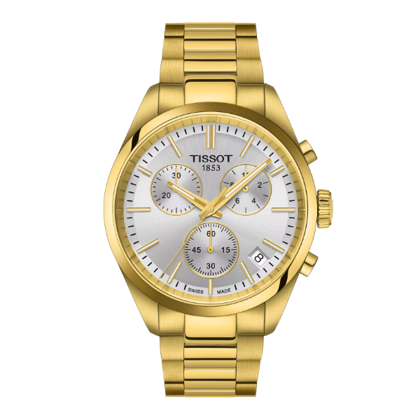 Tissot PR 100 Gold Stainless Steel Silver Dial Chronograph Quartz Watch for Gents - T150.417.33.031.00