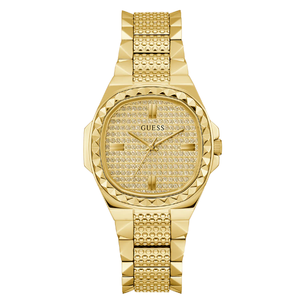 Guess Rebellious Gold Stainless Steel Gold Dial Quartz Watch for Ladies - GW0601L1