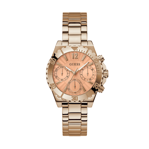 Guess Phoebe Rose Gold Stainless Steel Orange Dial Chronograph Quartz Watch for Ladies - GW0696L3