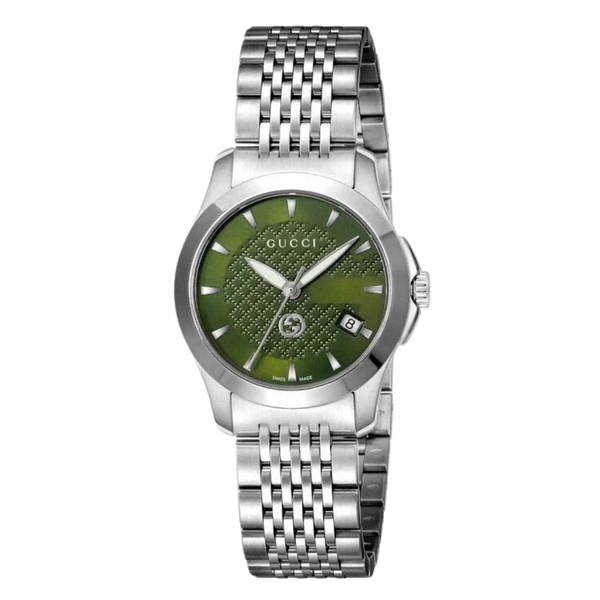 Gucci G-Timeless Silver Stainless Steel Green Dial Quartz Watch for Ladies - YA1265008