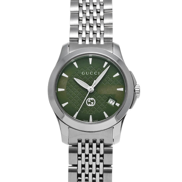 Gucci G-Timeless Silver Stainless Steel Green Dial Quartz Watch for Ladies - YA1265008