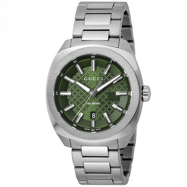 Gucci GG2570 Silver Stainless Steel Green Dial Quartz Watch for Gents - YA142313