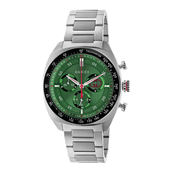Gucci Interlocking Silver Stainless Steel Green Dial Chronograph Quartz Watch for Gents - YA142318