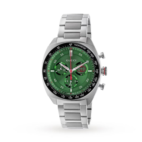 Gucci Interlocking Silver Stainless Steel Green Dial Chronograph Quartz Watch for Gents - YA142318