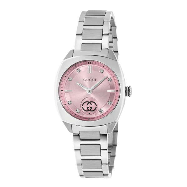 Gucci Interlocking Silver Stainless Steel Pink Dial Quartz Watch for Ladies - YA142511