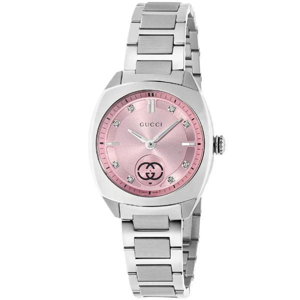 Gucci Interlocking Silver Stainless Steel Pink Dial Quartz Watch for Ladies - YA142511